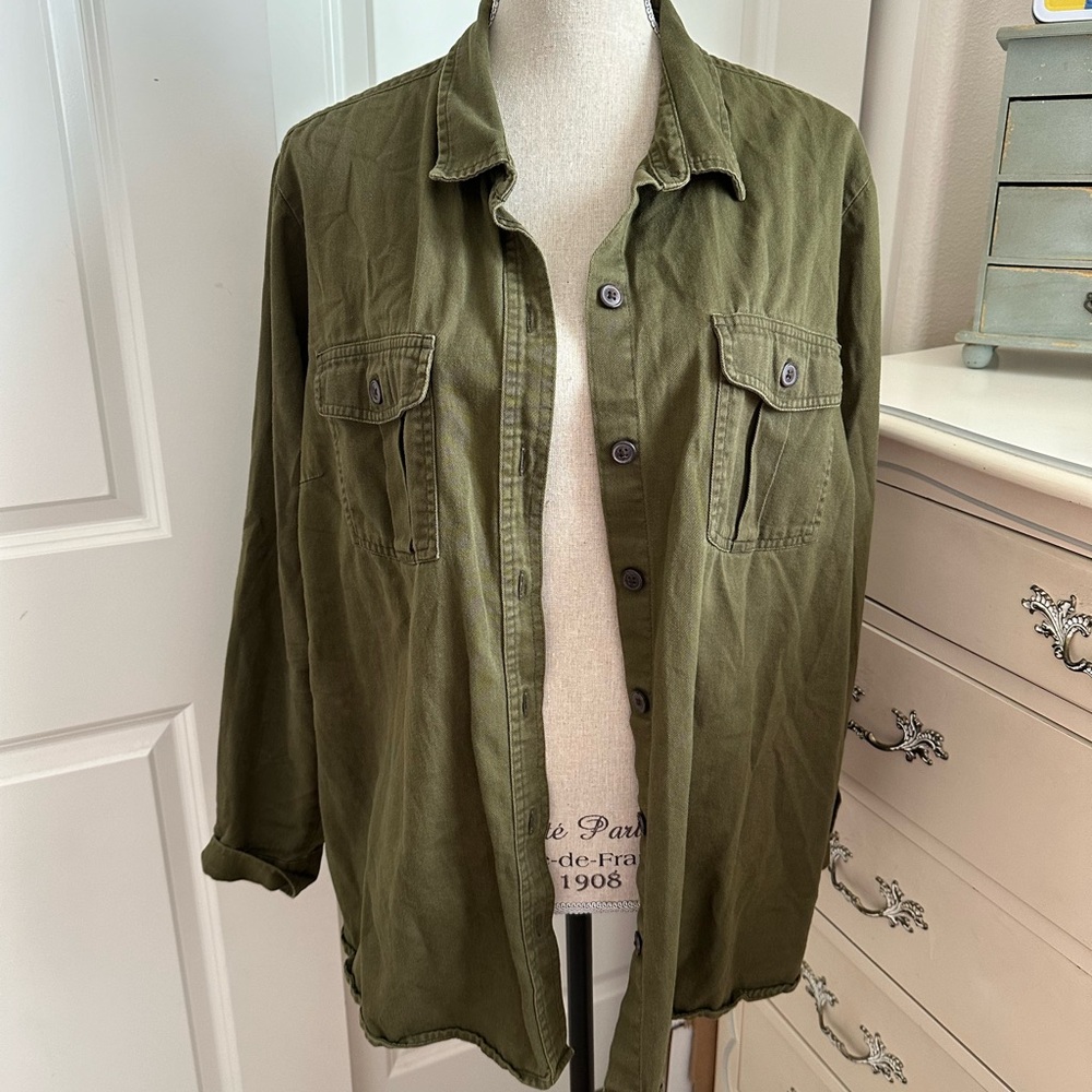 Olive Green Button-Up Shirt